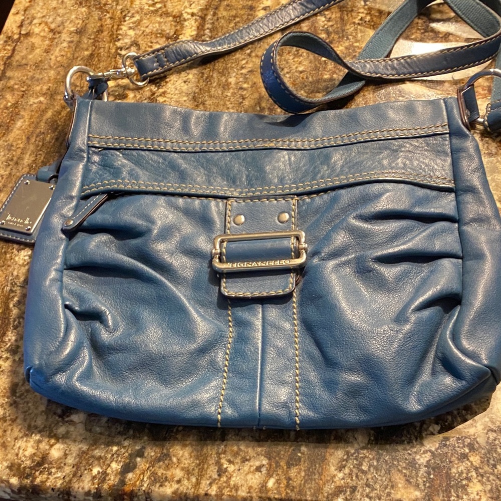Blue Leather Shoulder Bag